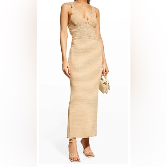 NWT ⚜️🤎⚜️ Ronny Kobo Madi Open-Back Knit Maxi Dress Brown Sand - Picture 3 of 16